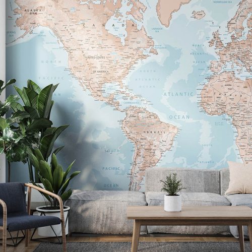 Pink World Map Wallpaper Mural