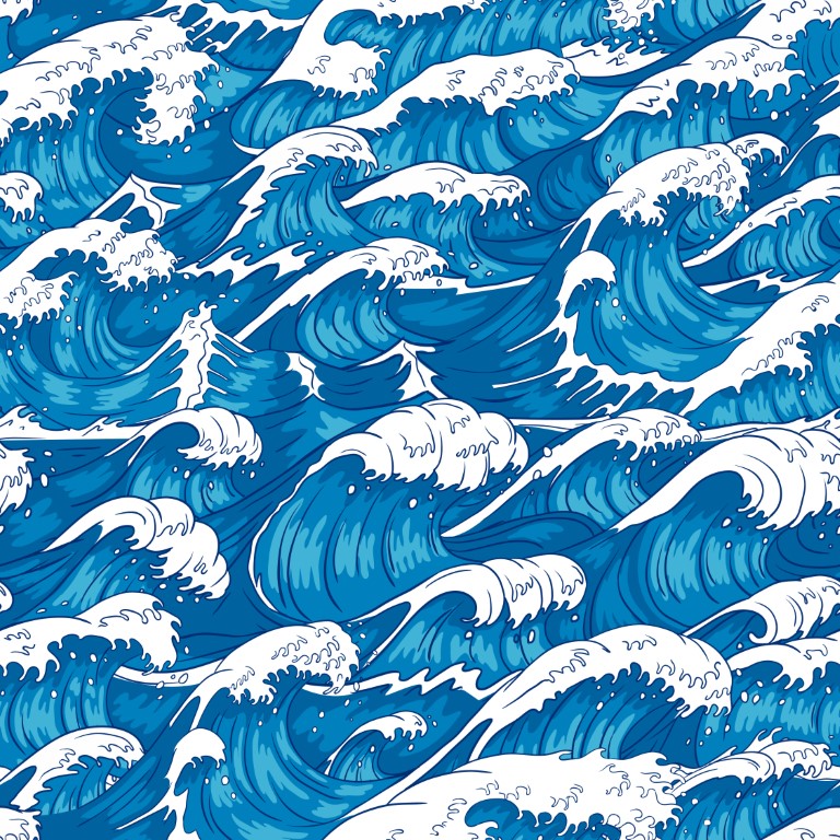 Japan Wave Seamless Pattern Vector Ocean Line Isolated Wallpaper Background  Blue Stock Illustration - Illustration of textile, paper: 123869840