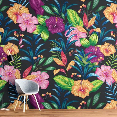 Vibrant Colourful Hibiscus Floral Wallpaper (SM-Floral-006)
