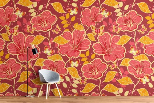 Red Hibiscus Mural Wallpaper (SM-Floral-010)