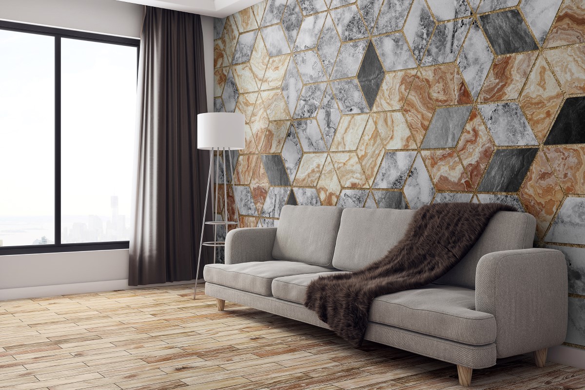 3D Look Marble Wallpaper with Gold Color Lines  lifencolors